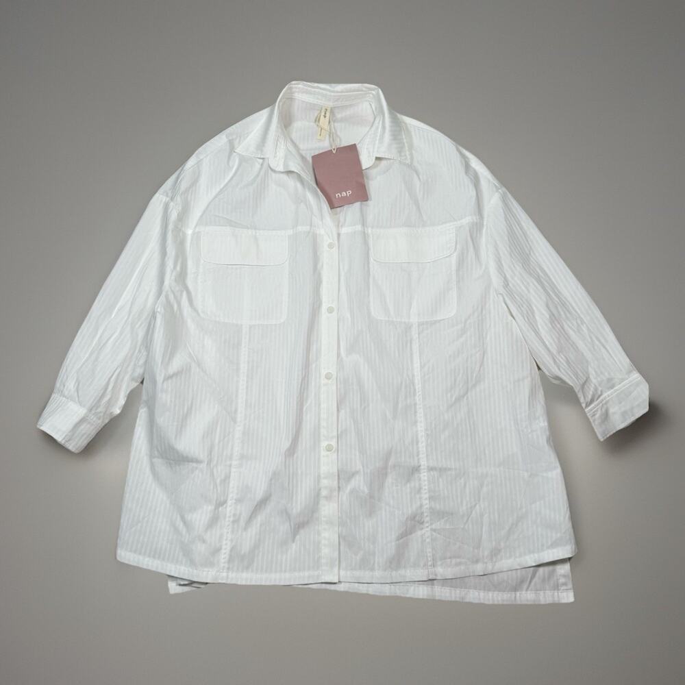 NWT NAP Loungewear Oversized Cotton Blend Button Up Shirt White Women's Size XL